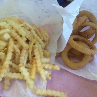 French fries and onion rings