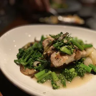 Mahi Mahi w/ knobby onion sourdough and brocolini