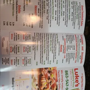 Front side of take out menu