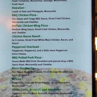 SPECIALTY PIZZA LIST