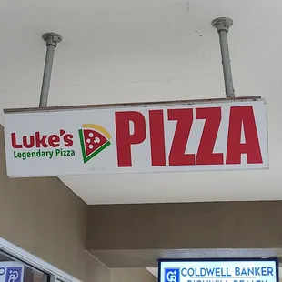 Exterior Luke's Pizza restaurant sign