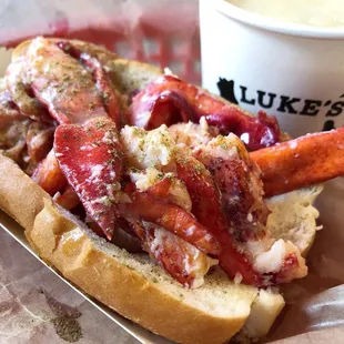 Lobster roll with clam chowder...