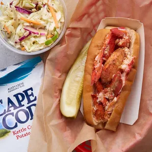 Can&apos;t go wrong with a lobster roll with a bag of kettle chips and poppyseed slaw!