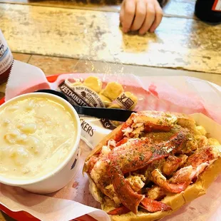 Lobster roll and clam chowder