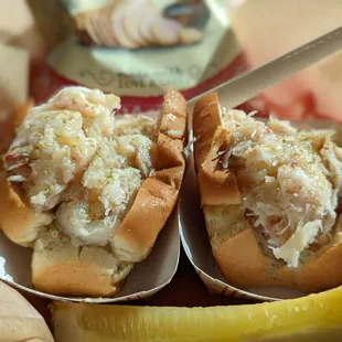 Crab roll cut in half