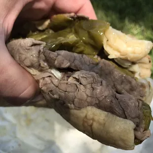 Italian beef with sweet peppers, grilled onion, and somewhere down at the bottom a huge portion of mozzarella cheese