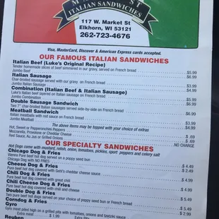 menu