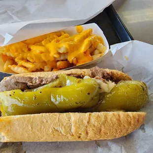 Italian Beef with provolone cheese and sweet peppers