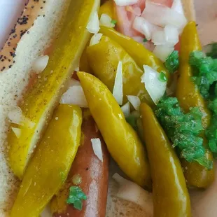 Hot dog with xtra sport peppers