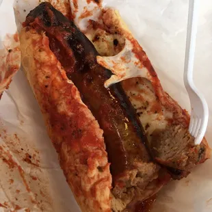 Italian sausage with cheese and marinara