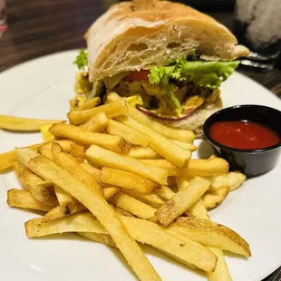 Chicken Walnut Sandwich with upgraded Truffle Fries
