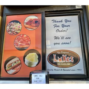 Drive Thru.The Original Luke&apos;s on Harlem.  Pizza Salads Chili Beef Burgers Chicken Sandwiches Hotdogs Soups etc. Pickup Delivery!Nice!