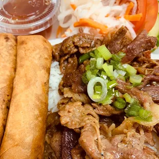 Jasmine Rice. Grilled Pork. Egg Rolls.