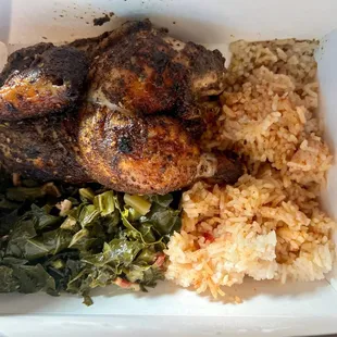 Combo 2: Half Chicken, Rice Collard &amp; Greens
