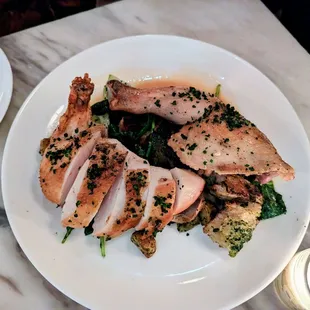 ROAST CHICKEN - potato and bitter greens panzanella, anchovy aioli