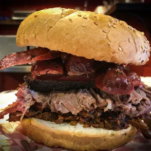 This is a Mae Baby Special loaded with brisket, sausage and chopped beef