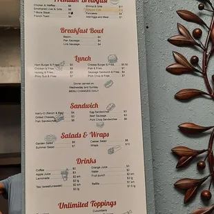 a menu on the wall