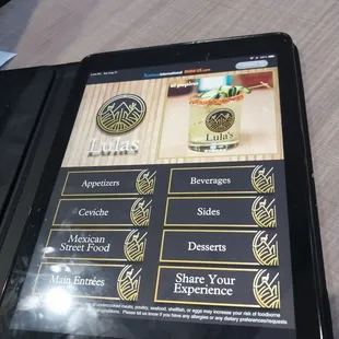 The great menu is on a tablet