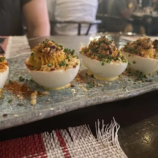 Muffuletta deviled eggs