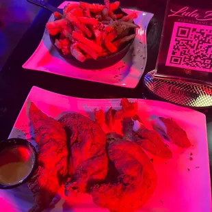 Truffle fries and hand battered chicken tenders