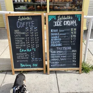 Coffee and ice cream menus