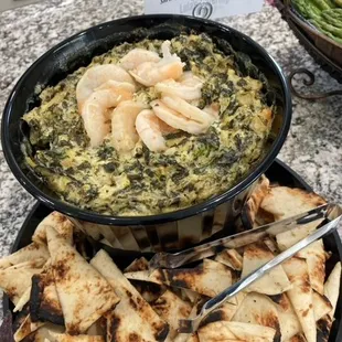 Spinach and artichoke dip with shrimp (my fave)!