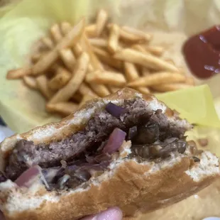 Mushroom burger, with the house sauce