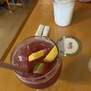 Lulu sangria and towards the back, coconut jargarita