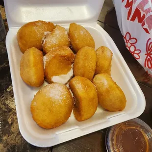 a box of fried donuts