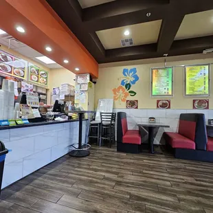 Counter and tables with menu