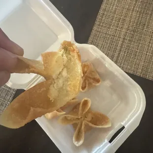 9. 6 Crab Ragoon with no filling. Basically fried wonton sheets. Horrible