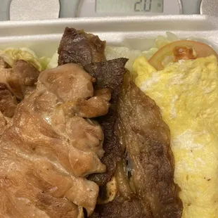 The low-carb BBQ plate on a scale (mac salad not included). 2 pounds on the button.