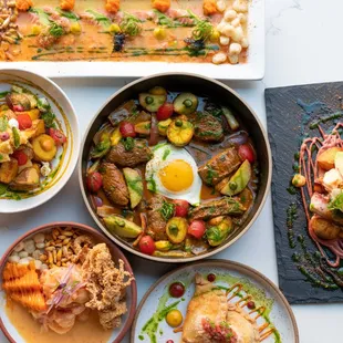 a variety of dishes on a table