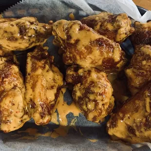 Fried wings in Bang Bang sauce, perfectly fried.  Excellent.