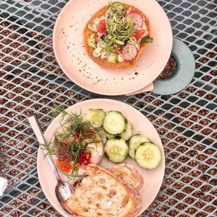 Crab tostada, smoked white fish