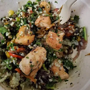 &quot;teriyaki&quot; chicken bowl ... More like chicken jerky
