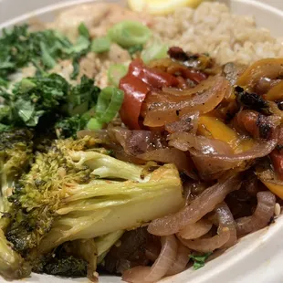 a plate of vegetables and rice