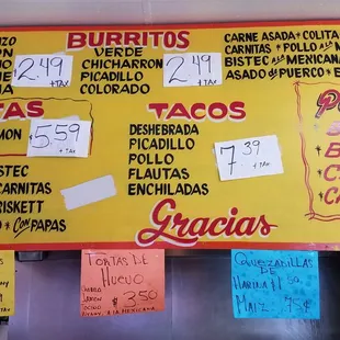 the menu of the restaurant