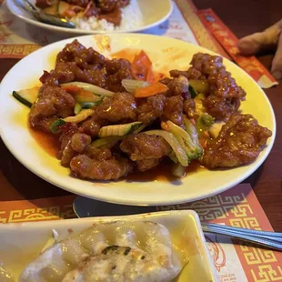 Orange chicken. Tender and flavorful.
