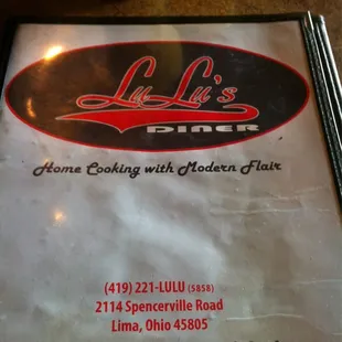 the menu for the restaurant