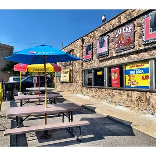 Outside LULU&apos;s HOT DOGS.(Ogden Ave/Taylor St)Chicago Old School Hot Dogs Beef Burgers Gyros Salads Chicken Tamales etc. Cool!