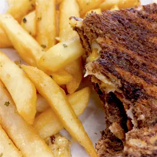 Yummy grilled cheese with garlic fries