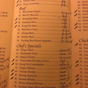 the menu for the restaurant