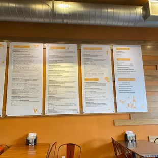 menus on the wall