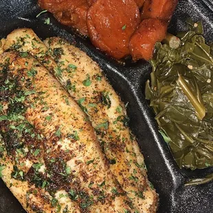 Blackened Catfish w/ Yams &amp; Greens