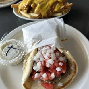 Chili Cheese Fries and Gyro
