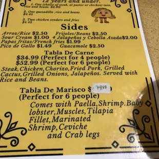a menu for kids