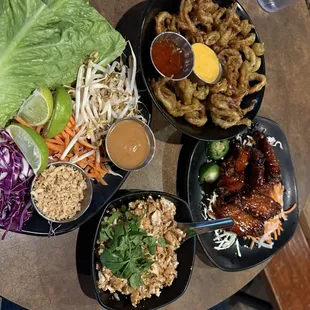 Thai wings, calamari and lettuce wraps
