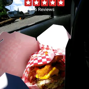 a burger wrapped in a checkered paper