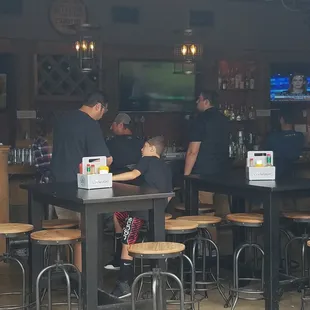 Inside the cantina ordering drinks for the patio